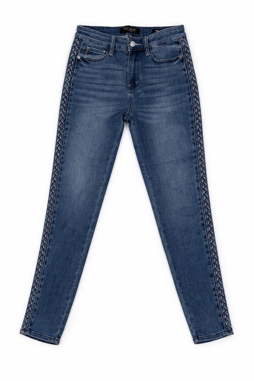 Judy Blue Jeans Womens 5/27 Braided Side Stretch Skinny Mid Rise Denim